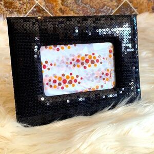 Black Cushioned Sequined Tabletop Picture Frame EUC